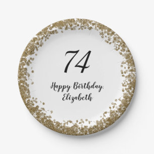 Elegant 74th Birthday Plates With Gold Sequins