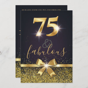 Elegant 75 & Fabulous Gold Glitter 75th Birthday Invitation