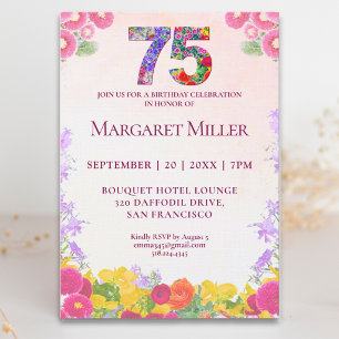 Elegant 75th Birthday Floral Party Invitation