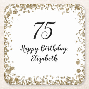 Elegant 75th Birthday Gold Sequin Birthday Party Square Paper Coaster