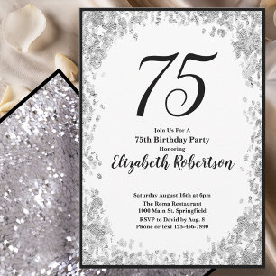Elegant 75th Birthday Invitation For Her in Silver