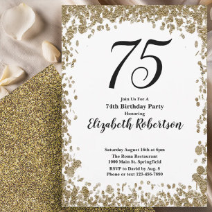 Elegant 75th Birthday Invitation With Gold Sequins
