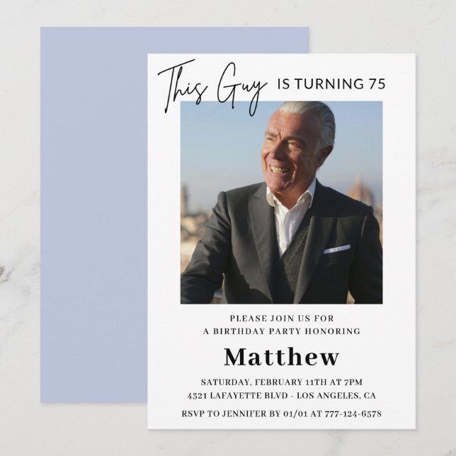 Elegant 75th birthday invitations Men Photo (Front/Back)