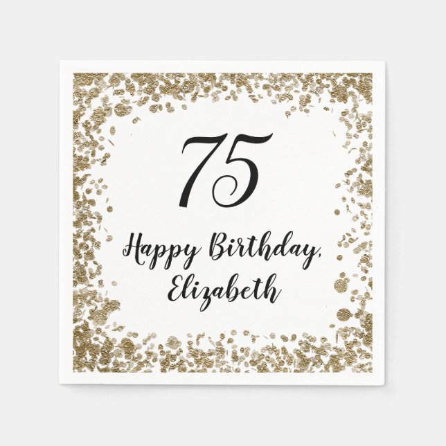 Elegant 75th Birthday Napkins With Gold Sequins (Front)