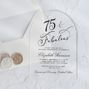 Elegant 75th Birthday Party Acrylic Invitations