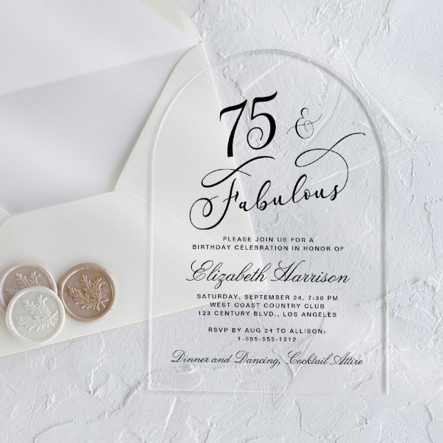 Elegant 75th Birthday Party Acrylic Invitations (Creator Uploaded)