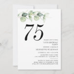 Elegant 75th Birthday Party Invitation<br><div class="desc">Cute and modern, yet elegant 75th birthday party invitations. Featuring a trendy layout and watercolor floral and greenery eucalyptus and pink blush. Perfect for any age birthday party invitation. The template that can be easily edited and the text replaced with your own details by clicking the "Personalise" button. For further...</div>