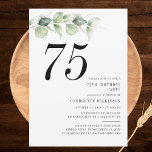 Elegant 75th Birthday Party Invitation<br><div class="desc">Cute and modern, yet elegant 75th birthday party invitations. Featuring a trendy layout and watercolor floral and greenery eucalyptus and pink blush. Perfect for any age birthday party invitation. The template that can be easily edited and the text replaced with your own details by clicking the "Personalise" button. For further...</div>