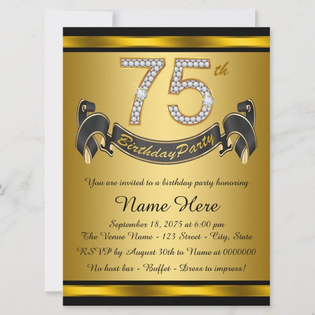 Elegant 75th Birthday Party Invitation (Front)