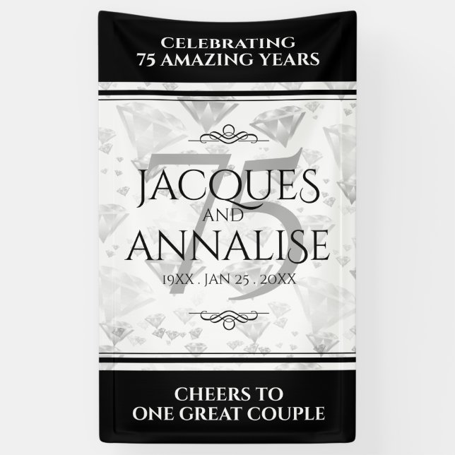 Elegant 75th Diamond Wedding Anniversary Banner (Vertical)