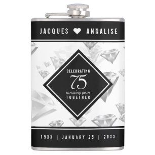 Elegant 75th Diamond Wedding Anniversary Hip Flask