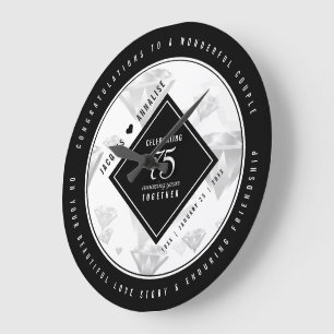 Elegant 75th Diamond Wedding Anniversary Large Clock