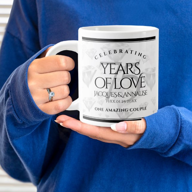 Elegant 75th Diamond Wedding Anniversary Large Coffee Mug (75th Wedding Anniversary Jumbo Coffee Mug Cover Photo.)