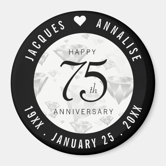 Elegant 75th Diamond Wedding Anniversary Magnet (Front)