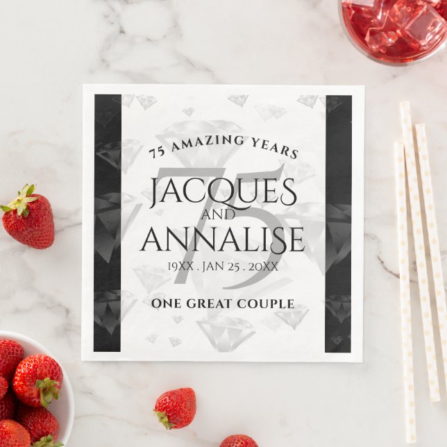 Elegant 75th Diamond Wedding Anniversary Napkin (Insitu)