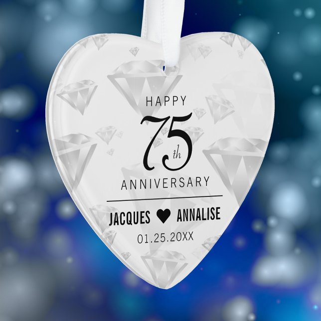 Elegant 75th Diamond Wedding Anniversary Ornament (Elegant 75th Diamond Wedding Anniversary Acrylic Ornament Cover Photo.)