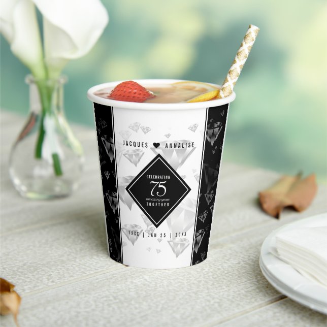 Elegant 75th Diamond Wedding Anniversary Paper Cup (Insitu)