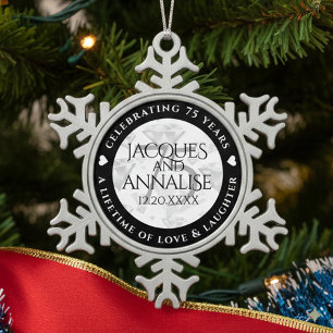 Elegant 75th Diamond Wedding Anniversary Snowflake Pewter Christmas Ornament