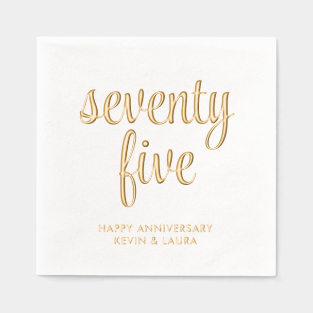 Elegant 75th Wedding Anniversary Gold Foil Napkins (Front)