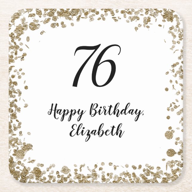 Elegant 76th Birthday Coasters With Gold Sequins (Front)