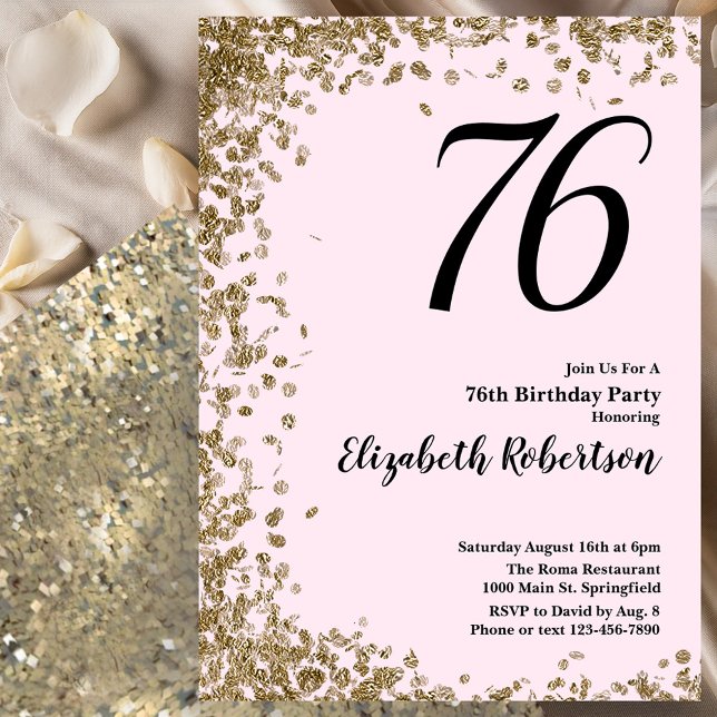 Elegant 76th Birthday Invitation Pink Gold Sequins (Creator Uploaded)