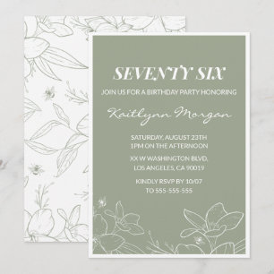 Elegant 76th birthday invitations Floral Green