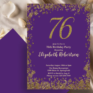 Elegant 76th Purple Gold Birthday Invitation