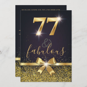 Elegant 77 & Fabulous Gold Glitter 77th Birthday Invitation