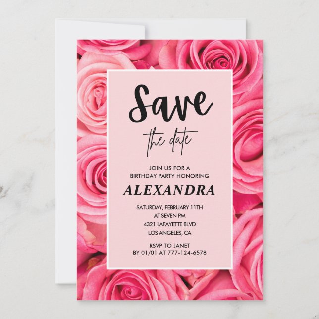 Elegant 77th birthday Floral Rose Save the date  Invitation (Front)