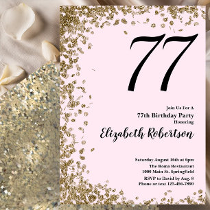 Elegant 77th Birthday Invitation Pink Gold Sequins