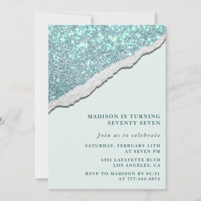 Elegant 77th birthday invitations Sparkle Glitter (Front)