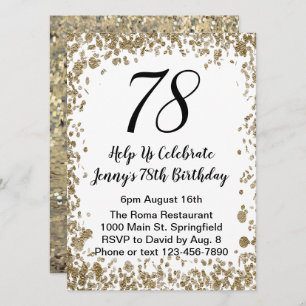 Elegant 78th Birthday Invitation in black and gold
