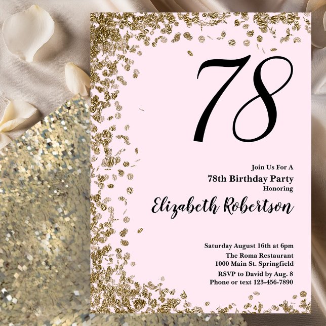 Elegant 78th Birthday Invitation Pink Gold Sequins (Creator Uploaded)