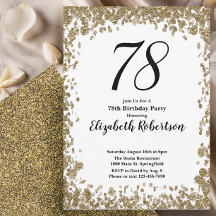 Elegant 78th Birthday Invitation With Gold Sequins