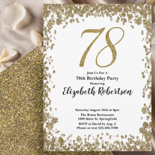 Elegant 78th Birthday Invitation With Gold Sequins