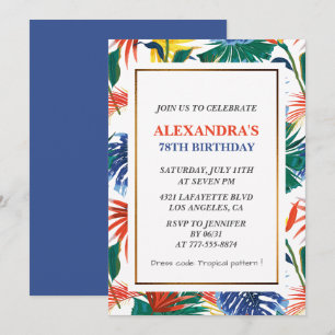 Elegant 78th birthday invitations Tropical Floral
