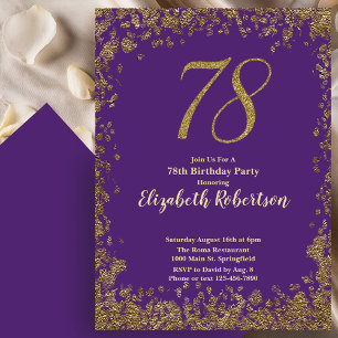 Elegant 78th Purple Gold Birthday Invitation