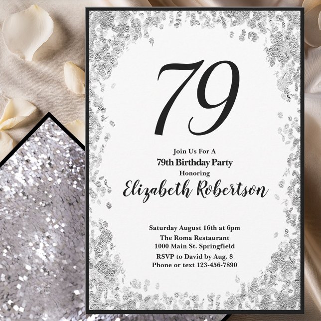 Elegant 79th Birthday Invitation For Her in Silver (Creator Uploaded)