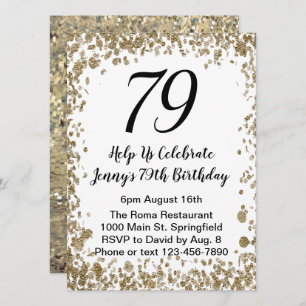 Elegant 79th Birthday Invitation in black and gold