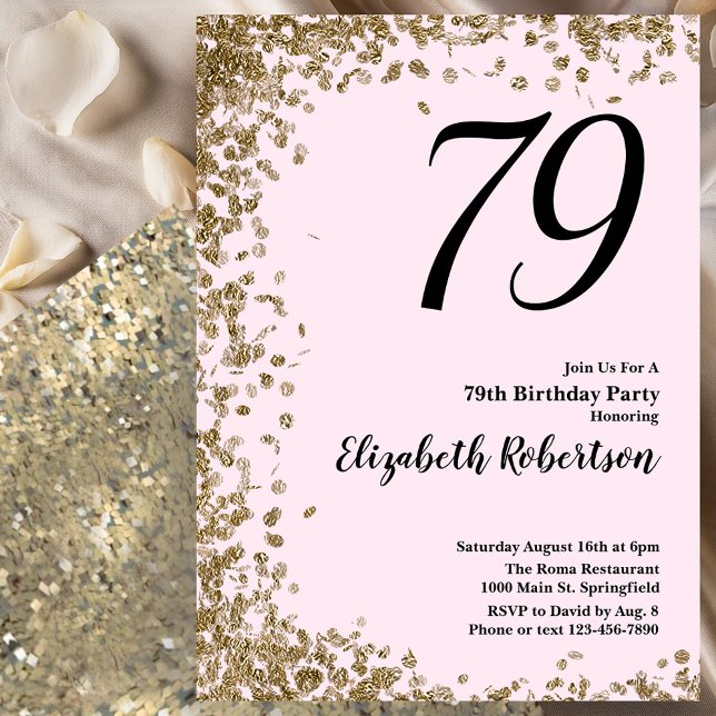 Elegant 79th Birthday Invitation Pink Gold Sequins (Creator Uploaded)