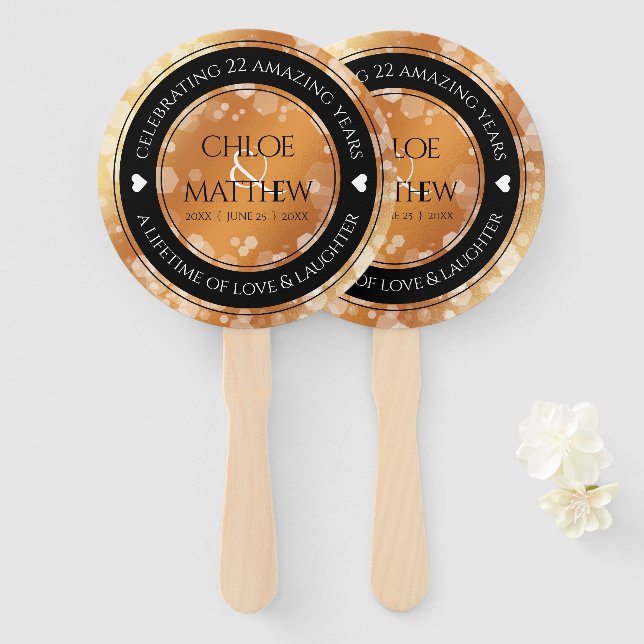 Elegant 7th 22nd 49th Copper Wedding Anniversary Hand Fan (Front and Back)
