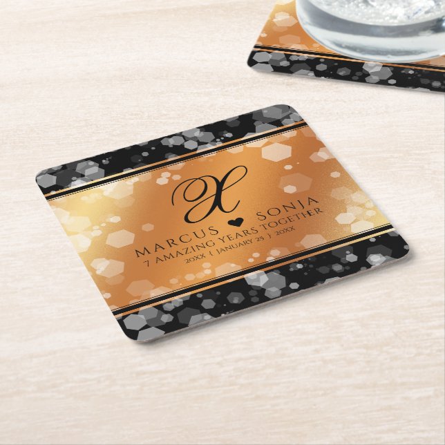 Elegant 7th 22nd 49th Copper Wedding Anniversary Square Paper Coaster (Angled)