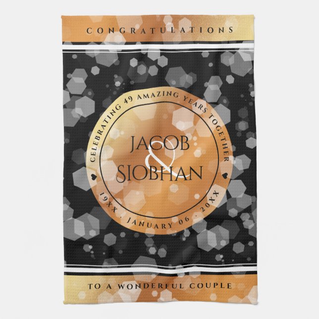 Elegant 7th 22nd 49th Copper Wedding Anniversary Tea Towel (Vertical)