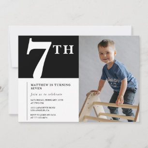 Elegant 7th birthday invitation Black Boy Photo