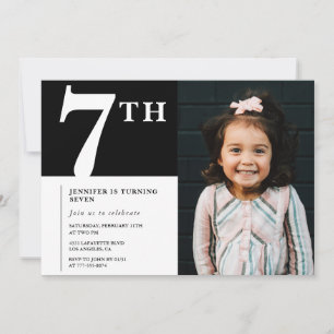 Elegant 7th birthday invitation Black Chic Photo