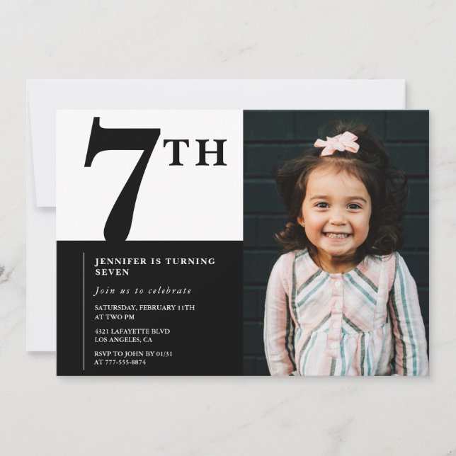 Elegant 7th birthday invitation Girl Chic Photo (Front)