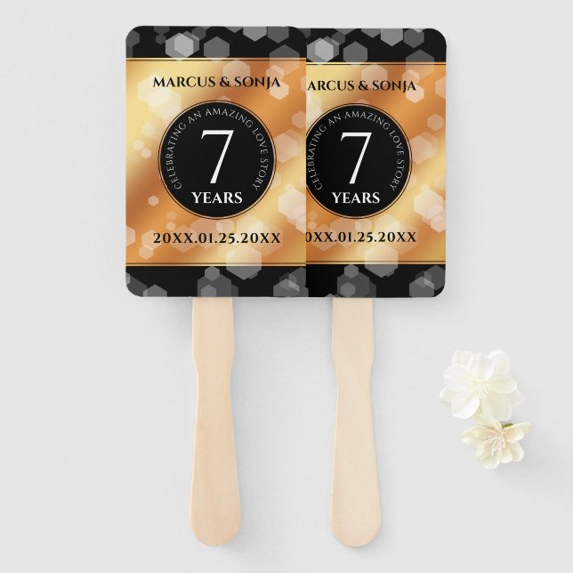 Elegant 7th Copper Wedding Anniversary Celebration Hand Fan (Front and Back)