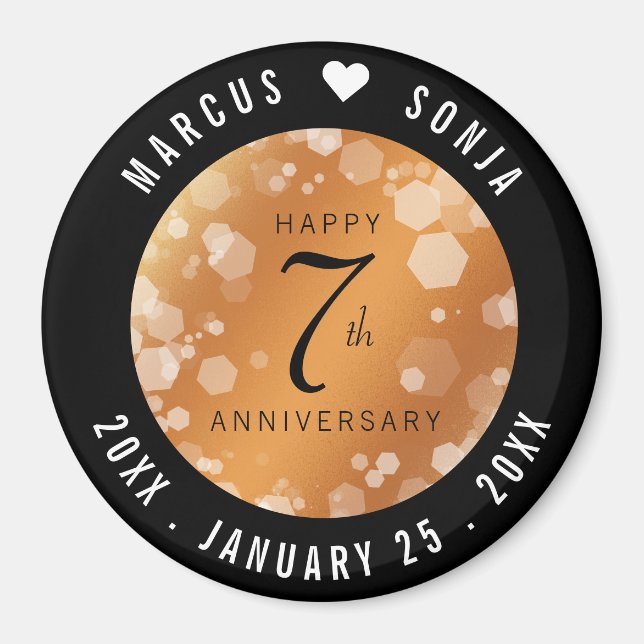 Elegant 7th Copper Wedding Anniversary Celebration Magnet (Front)