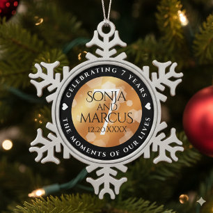Elegant 7th Copper Wedding Anniversary Celebration Snowflake Pewter Christmas Ornament