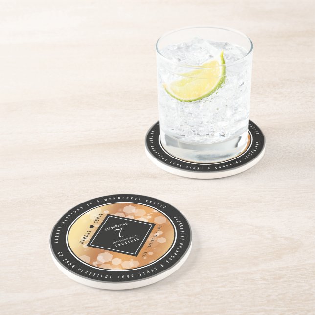 Elegant 7th Copper Wedding Anniversary Coaster (Side)